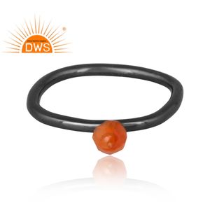 Anillo apilable de piedras preciosas de cornalina Natural chapada en rodio negro de Plata de Ley 925, joyería para mujer, regalo para ella - Product Image 2