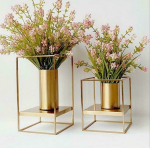 Decorative Gold Plated Metal Flower <b>Stand</b> with Tray and <b>Vase</b> - Product Image 1