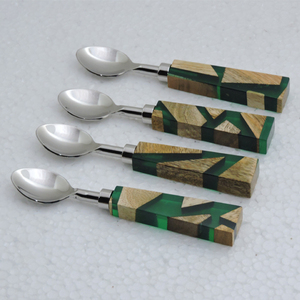 El mejor diseño de mango de madera y resina Juego de cucharas de té Hecho EN LA India Espejo de acero inoxidable pulido para obsequios - Product Image 2