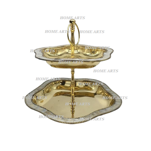 2 Tier Brass <b>Dessert</b> Cake Display Stand Handmade Customized Shape Size Pastry Cake Display Stand In India - Product Image 3