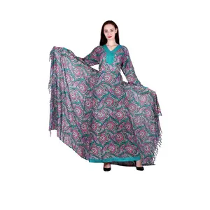 Trendy Design Moroccan Viscose Abaya Dress Latest Designer V-Neck Printed Abaya Dress / Umbrella Dresses