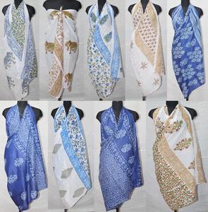 Bufandas con estampado de bloques Sarong de algodón indio Pareo de playa de algodón hecho a mano Sarong de algodón estampado de bloques hecho a mano Sarong de algodón - Product Image 3