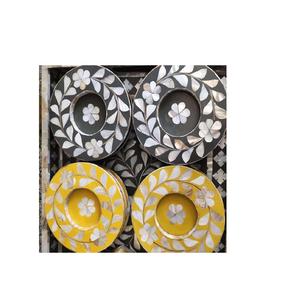 Posavasos con diseño de incrustaciones de hueso, posavasos con incrustaciones de hueso de vidrio de agua redonda de 4 diámetros para uso doméstico - Product Image 1