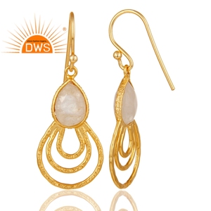 ดูดีรุ้งมูนสโตนต่างหูพลอยเครื่องประดับผู้ผลิตชุบทอง925ต่างหูเงินเครื่องประดับผลิต - Product Image 3