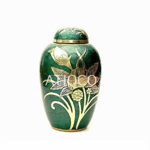 Urna de cremación para adultos de latón macizo con clase, diseño de flor dorada en relieve con estilo americano para uso funerario | Urnas de servicio conmemorativo - Product Image 2