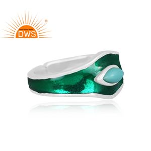 ที่ขายดีที่สุดปรับเงินสเตอร์ลิงธรรมชาติแอริโซนาพลอยสีฟ้าครามสีเขียวเคลือบแหวนออกแบบสำหรับผู้หญิงผู้ผลิตเครื่องประดับ - Product Image 3