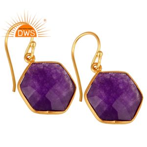 Pendientes de Aventurina Púrpura al por Mayor, Chapados en Oro Amarillo de 18k, Hechos a Mano, con Gancho de Plata 925 - Product Image 2