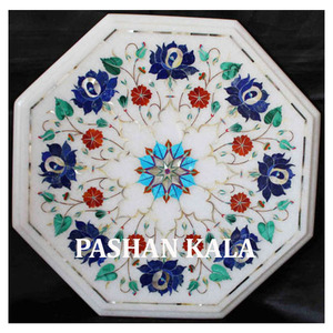 Plateaux de table en marbre blanc pur octogonal - Product Image 1