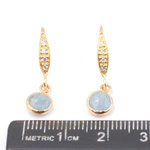 Aguamarina con plata esterlina Zircon Ear Wire Forma redonda Pendiente galvanizado de oro - Product Image 3