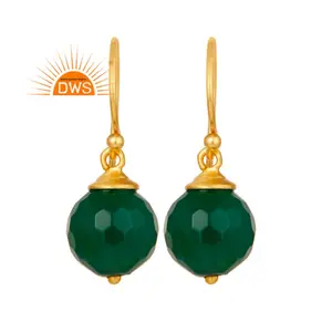 Round Green Onyx Gemstone Earrings 925 Silver Gold Plated Designer Earrings Indian Jewelry Supplier