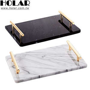Holar-bandeja para servir de mármol rectangular, hecha en Taiwán, con asas doradas - Product Image 1