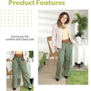 Pantalones de lino y algodón de cintura alta Diseño de corte recto suave cómodo con cordón de amarre automático Uso de salón de dormir de talla grande - Product Image 4