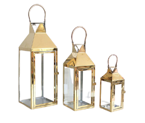 Ensemble de trois lanternes décoratives en métal et en verre, forme personnalisée, lanterne suspendue pour mariage, maison et hôtel - Product Image 1