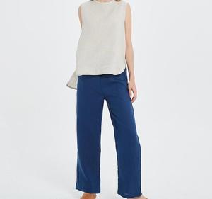 <b>Elastic</b> Waist Loose Crepe Linen Natural Waist Pants Women Solid Color Formal Summer Breathable Straight Hem - Product Image 4