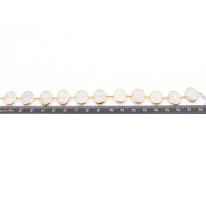 Rainbow Moonstone Oval Shape <b>Silver</b> Bezel Gold Plated Center Drilled 11 <b>Beads</b> Strand - Product Image 4