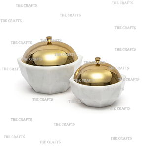 Advantageous Design Marble Chocolate <b>Bowl</b> <b>With</b> Gold Metal <b>Lid</b> Serving <b>Bowl</b> Set Of Two Different Sizes Decorative <b>Bowl</b> - Product Image 1
