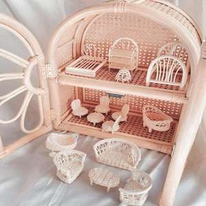 Casa de muñecas de ratán natural, muebles para muñecas, precio barato, venta al por mayor - Product Image 3