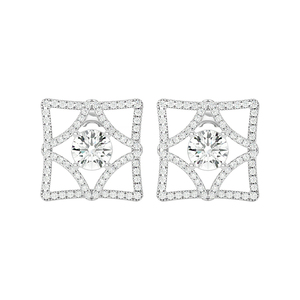 Pendientes de oro blanco de 14K con diamantes reales Buen precio Pendientes de diamantes de oro blanco puro de 14K para mujer ¡Compre ahora! - Product Image 1