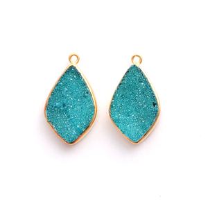 ต่างหูแร่ผลึกสีฟ้าน้ำตาลดรูซี่ธรรมชาติขั้วต่อเครื่องประดับอัญมณีชุบทอง - Product Image 2