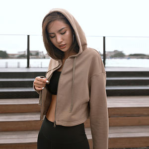 2021 High Quality Custom Wholesale Hot Long Sleeve cropped <b>Ladies</b> Woman Top Gym Pullover <b>Hoodie</b> Crop club Hoodies - Product Image 5
