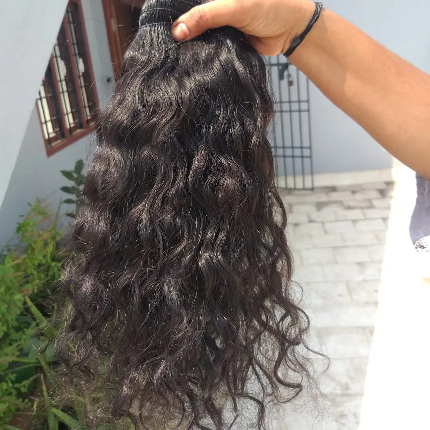 Extensões de cabelo humano ondulado remy, com cabelo indiana virgem de alta qualidade para o preço de fábrica barato
