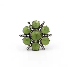 华丽的维多利亚绿色玉髓和钻石宝石925固体纯银戒指珠宝批发商