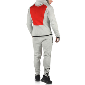 Survêtement d'hiver épais à blocs pour hommes, vêtements de jogging et de course de couleur contrastée avec capuche et pantalon à fermeture éclair, en solde - Product Image 2
