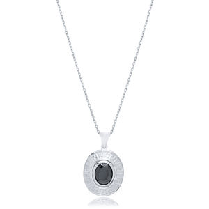 Adorno geométrico ovalado de ónix para mujer, colgante turco, joyería de plata de ley 925 en línea - Product Image 2
