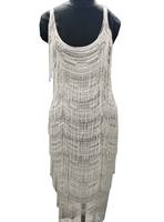 Robe de soirée asymétrique mi-longue faite main, haute couture vintage, ODM, ornée de perles, éco-responsable, avec pompons blancs, grande taille pour adultes