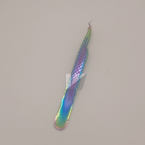 Pinzas de pestañas de acero inoxidable japonesas de alta calidad internacionales versátiles Punta puntiaguda con logotipo de arcoíris personalizado Tamaños de 12-14cm para - Product Image 4