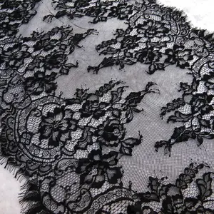 Elegant floral stretchable black chantilly lace trimming for garments