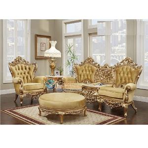Ensemble de canapés de salon de style français design, finition dorée, sculpté à la main, pour la maison, ensemble de canapés luxueux sculptés à la main pour la maison - Product Image 1