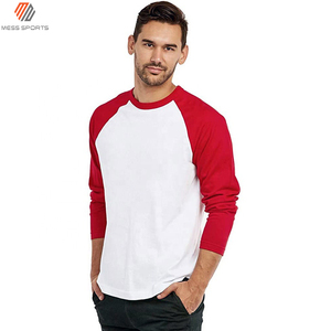 Chemise décontractée pour homme à manches raglan rouge et blanc, trois quarts de longueur, couleur unie, en popeline de coton teint, pour le printemps - Product Image 3