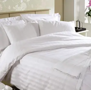 酒店床上用品批发100% 土耳其棉花缎豪华酒店纺织平纹条纹白色4件被套设置