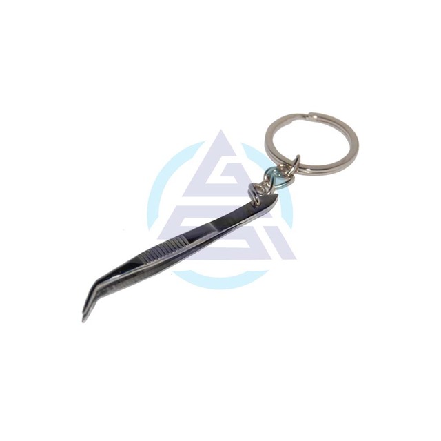 Stainless Steel 3D Shape Dental Tweezer Keychain | Personalized Initial Laser Printed Keyring Health Souvenir Dental Hygienist