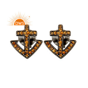 Spessartite Garnet Gemstone <b>Set</b> Earrings Black Oxidized Solid Silver 925 Anchor Design Stud Earrings Jewelry Manufacturer - Product Image 1