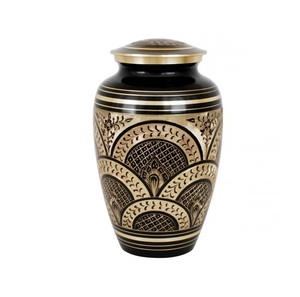 Urna de Metal antigua grabada para cenizas, urna de cremación para adultos, estilo americano/europeo, oro y azul, venta al por mayor - Product Image 1