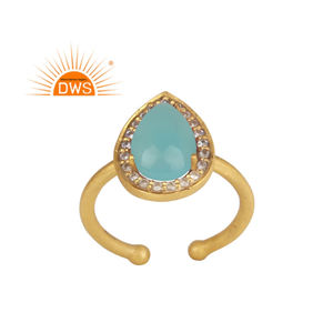 Bague en chalcédoine aqua taille poire, or indien sur argent sterling 925, bague à bande réglable, fournisseur de bijoux, collection classique - Product Image 1