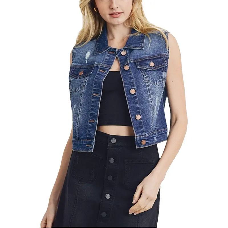 Sleeveless Ripped Denim Jacket For Women Best Wholesale Customized Logo And Design Jean Jacket For Women 2022 Jeans Vest Coat