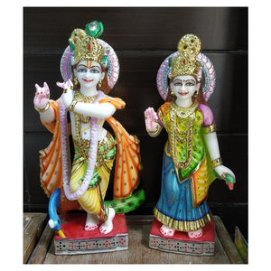 Statue de Dieu et de Déesse Shri Radha Krishna debout, en marbre blanc pur, peinte à la main, de style antique, pour les temples - Product Image 1