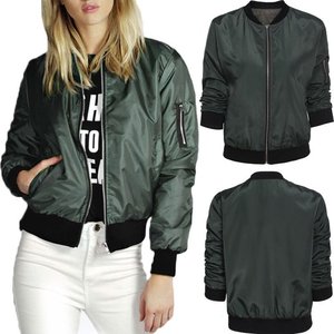 Blouson de sport en Satin de soie vert Od personnalisé pour femmes, court, fermeture éclair, bombardier, moto, Safari, vêtements pour femmes - Product Image 5