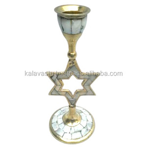 Brass <b>Candle</b> Stand with <b>Mother</b> of Pearl Handmade Kalavastu Elegant Home Decoration - Product Image 2