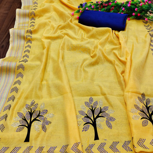 Aspecto fabuloso Chandderi Stone Work Ropa informal Sari con pieza de blusa Ropa de mujer India Precio bajo barato Venta al por mayor Ropa Surat - Product Image 1