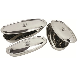 Platos para servir ovalados de acero inoxidable pulido, accesorios culinarios de Metal - Product Image 1