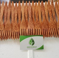 Set Peralatan Makan Sekali Pakai Ramah Lingkungan dari Kayu Kelapa dengan Pisau dan Mangkuk Kerajinan Kayu untuk Berkemah