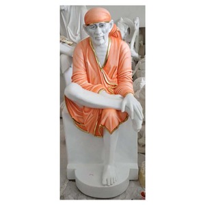 Estatua de Bhagwan Sai Baba, Dios Hindú, Pintada a Mano sobre Mármol - Product Image 1