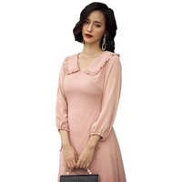 Robes Décontractées Grande Taille Haut de Gamme pour Femmes, Modèle Tailleur avec Fermetures Éclair, Longueur Cheville, Coupe Évasée, en Polyester/Coton, Taille Naturelle, Col en V