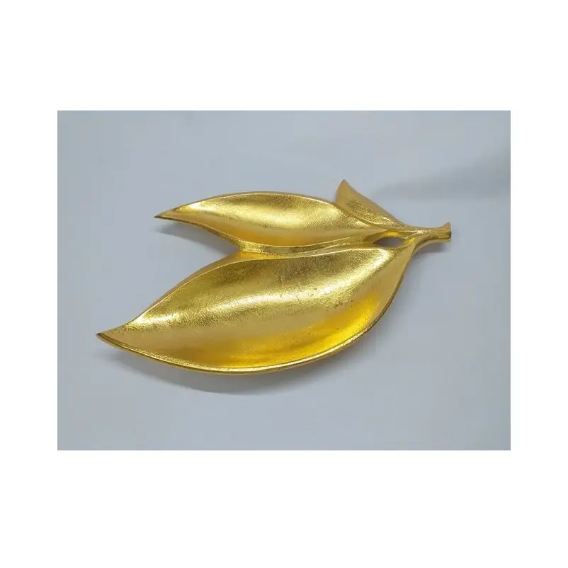Zarif toptan yaprak tasarım altın renkli kase klasik benzersiz katı Metal dekoratif şık modern yaprak şekilli kase