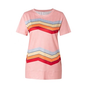 Camiseta de manga corta para mujer, top fino con patrón geométrico fresco y dulce para mujer 2020 - Product Image 6