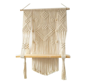 Étagère murale décorative en bois, tapisseries suspendues en macramé en coton, jardinière artisanale - Product Image 1
